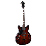GROTE Jazz Left-Handed Electric Guitar Semi-Hollow Body Trapeze Tailpiece Bridge Guitar