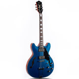 Grote Full Scale Electric Guitar Semi-Hollow Body Guitar with Metal Finished and Stainless Steel Frets (Blue)