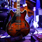 GROTE Jazz Left-Handed Electric Guitar Semi-Hollow Body Trapeze Tailpiece Bridge Guitar