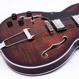 GROTE Jazz Left-Handed Electric Guitar Semi-Hollow Body Trapeze Tailpiece Bridge Guitar Gig Bag