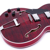 GROTE Jazz Left-Handed Electric Guitar Semi-Hollow Body Trapeze Tailpiece Bridge Guitar Gig Bag