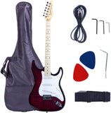Grote Electric Guitar ST Style Full-Size Printed Pawlonia Solid Body Canadian Maple Neck Chrome Hardware with Gigbag (Red/Brown/Blue/Purple)