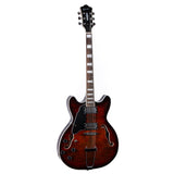 GROTE Jazz Left-Handed Electric Guitar Semi-Hollow Body Trapeze Tailpiece Bridge Guitar Gig Bag