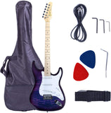 Grote Electric Guitar ST Style Full-Size Printed Pawlonia Solid Body Canadian Maple Neck Chrome Hardware with Gigbag (Red/Brown/Blue/Purple)