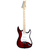 Grote Electric Guitar ST Style Full-Size Printed Pawlonia Solid Body Canadian Maple Neck Chrome Hardware with Gigbag (Red/Brown/Blue/Purple)