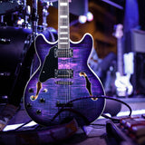 GROTE Jazz Left-Handed Electric Guitar Semi-Hollow Body Trapeze Tailpiece Bridge Guitar Gig Bag
