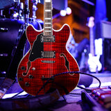 GROTE Jazz Left-Handed Electric Guitar Semi-Hollow Body Trapeze Tailpiece Bridge Guitar Gig Bag